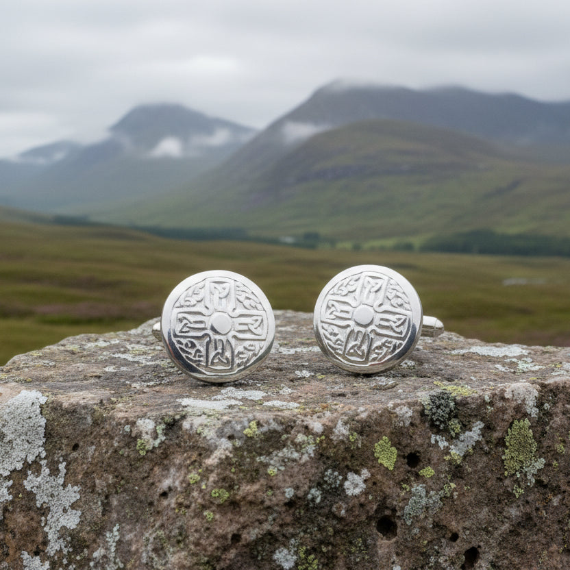 Round Celtic Cross Pewter Cufflinks - Handmade in Scotland — view 6