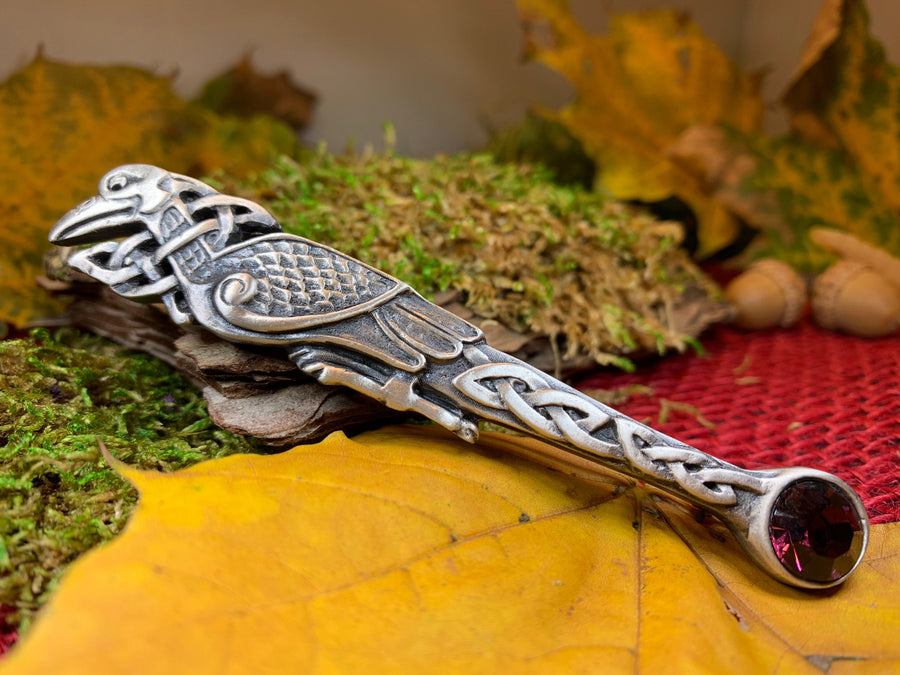 Celtic Raven Kilt Pin, Scottish Jewelry, Irish Kilt Pin, Tartan Pin, Cape Pin, Bagpiper Gift, Scotland Pin, Celtic Shawl Pin, Viking Jewelry