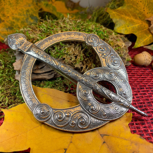Celtic Penannular Brooch, Large Celtic Pin, Viking Jewelry, Norse Jewelry, Wiccan Jewelry, Anniversary Gift, Kilt Pin, Pewter Tartan Pin