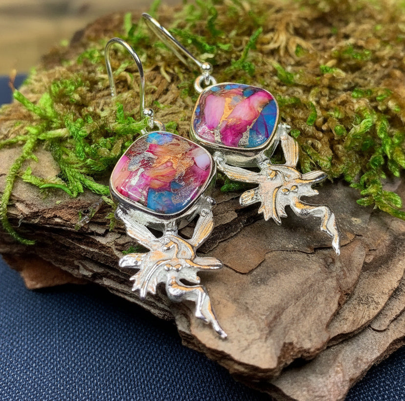 Celtic Fairy Earrings, Celtic Jewelry, Irish Jewelry, Fairy Jewelry, Wiccan Jewelry, Boho Earrings, Scotland Jewelry, Spiny Oyster Turquoise