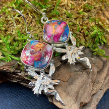 Load image into Gallery viewer, Celtic Fairy Earrings, Celtic Jewelry, Irish Jewelry, Fairy Jewelry, Wiccan Jewelry, Boho Earrings, Scotland Jewelry, Spiny Oyster Turquoise
