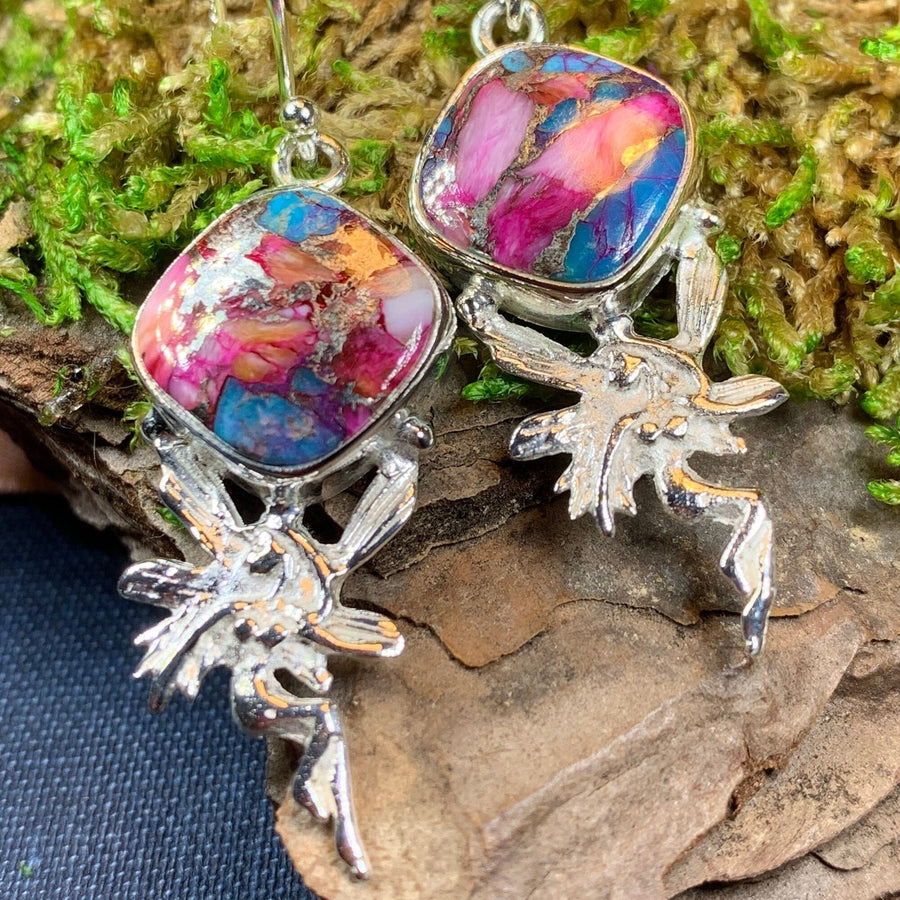 Celtic Fairy Earrings, Celtic Jewelry, Irish Jewelry, Fairy Jewelry, Wiccan Jewelry, Boho Earrings, Scotland Jewelry, Spiny Oyster Turquoise