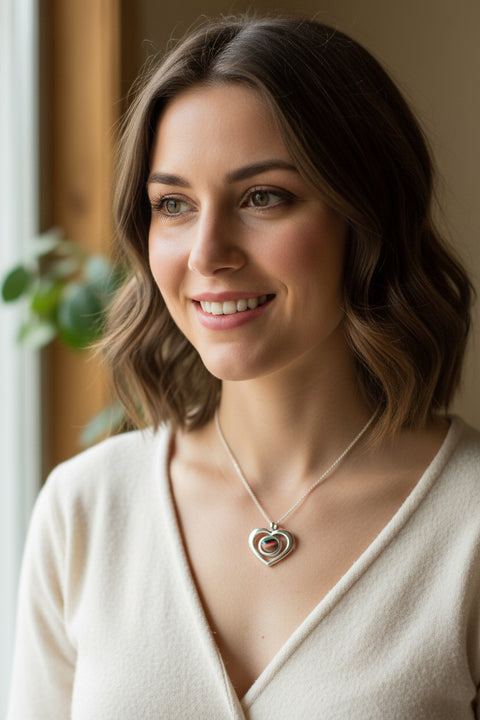 Load image into Gallery viewer, Heart Necklace, Celtic Jewelry, Scotland Jewelry, Anniversary Gift, Heather Gem, Mom Gift, Bridal Jewelry, Scotland Jewelry, Sweet 16 Gift
