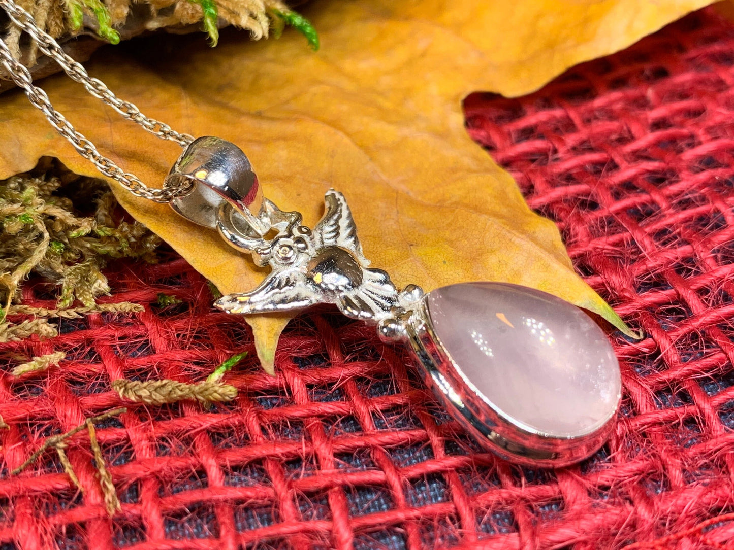 Nissa Rose Quartz Owl Necklace — view 4