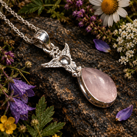 Nissa Rose Quartz Owl Necklace — view 4