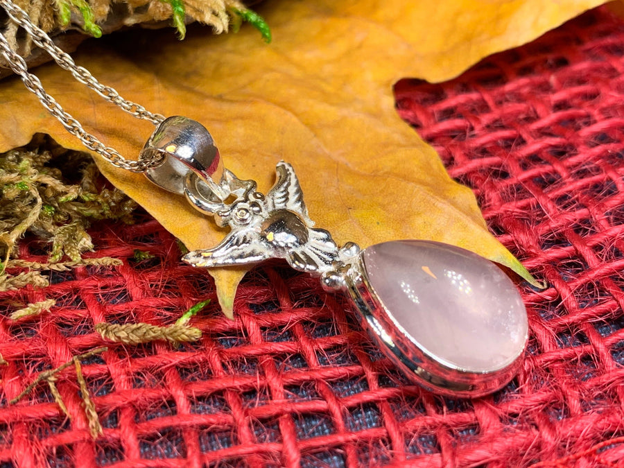 Owl Necklace, Owl Gift, Bird Pendant, Nature Jewelry, Forest Jewelry, Rose Quartz Pendant, Mystical Jewelry, Gift for Her, Mom Gift