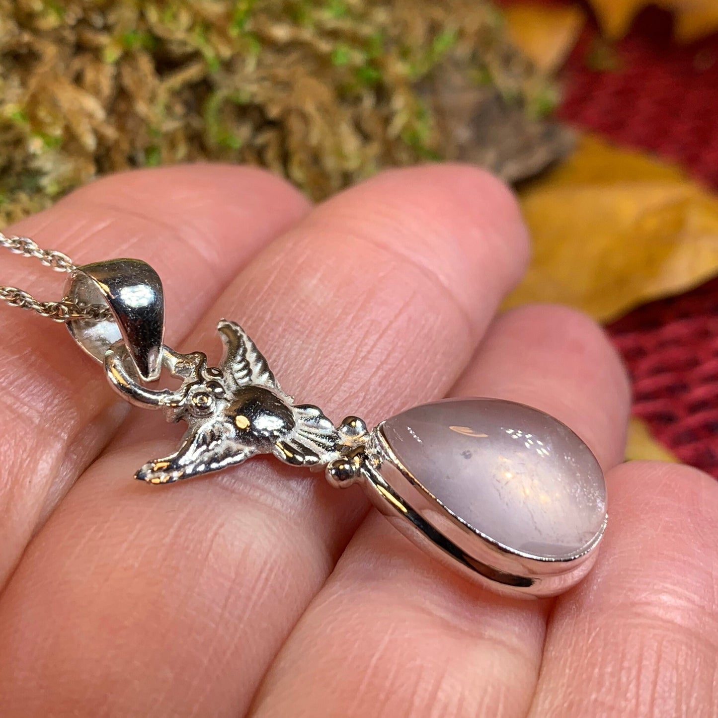 Nissa Rose Quartz Owl Necklace — view 6