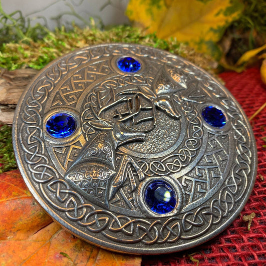 Celtic Stag Brooch, Celtic Knot Pin, Irish Jewelry, Scotland Jewelry, Anniversary Gift, Scottish Tartan Pin, Viking Jewelry, Norse Brooch