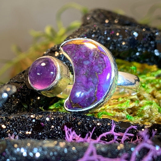 Crescent Moon Ring, Celtic Jewelry, Celestial Jewelry, Goddess Jewelry, Moon Ring, Wiccan Jewelry, Anniversary Gift, Mystical Ring, Purple