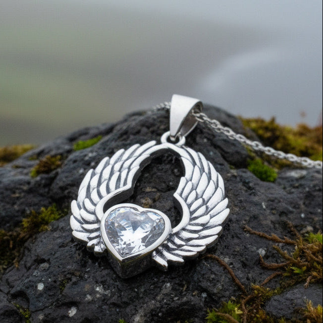Angel Wings Necklace, Celtic Jewelry, Heart Jewelry, Spiritual Jewelry, Anniversary Gift, Wings Jewelry, Bridal Jewelry, Friendship Gift