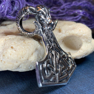 Thor&#39;s Hammer Necklace, Norse Necklace, Viking Necklace, Ram Head Necklace, Valknut Pendant, Celtic Jewelry, Mjöllnir, Anniversary Gift