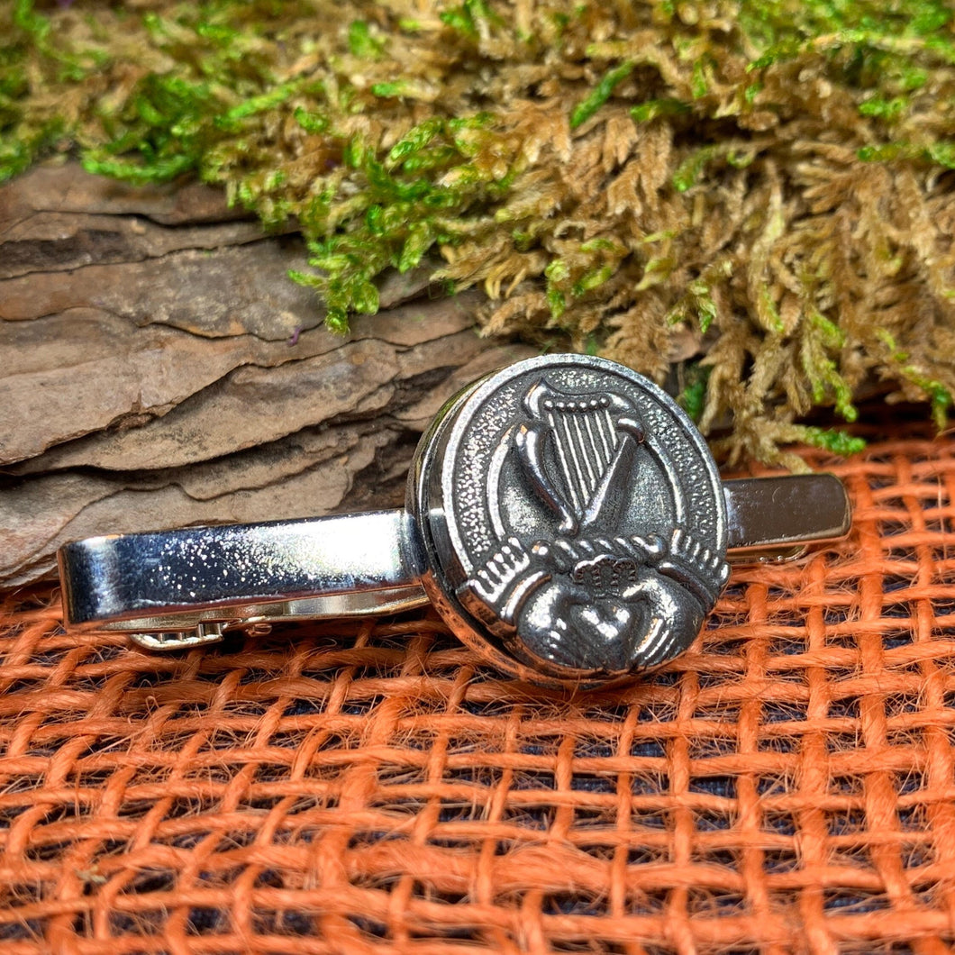 Claddagh Tie Bar, Celtic Jewelry, Irish Gift for Him, Harp Tie Clip, Dad Gift, Graduation Gift, Ireland Gift, Men's Jewelry, Celtic Tie Clip