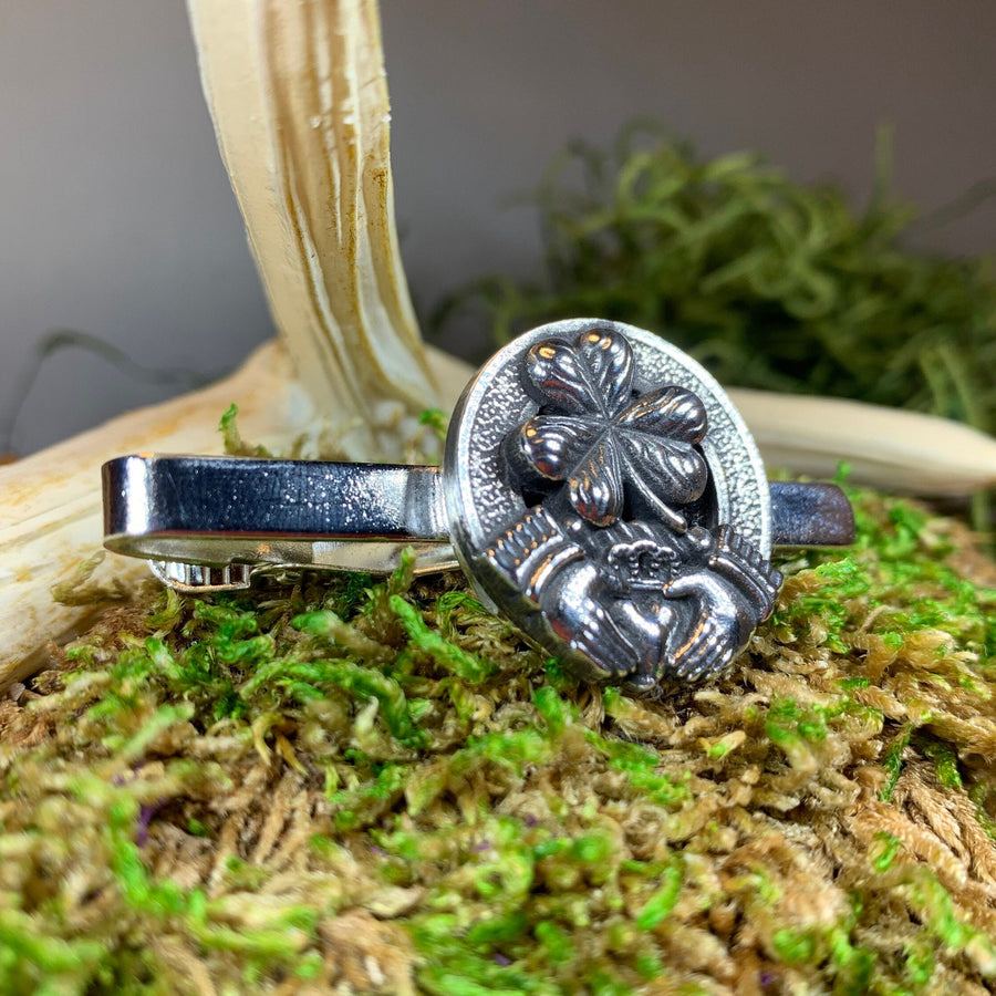 Claddagh Tie Bar, Celtic Jewelry, Irish Gift for Him, Shamrock Tie Clip, Ireland Dad Gift, Graduation Gift, Men's Jewelry, Celtic Tie Clip