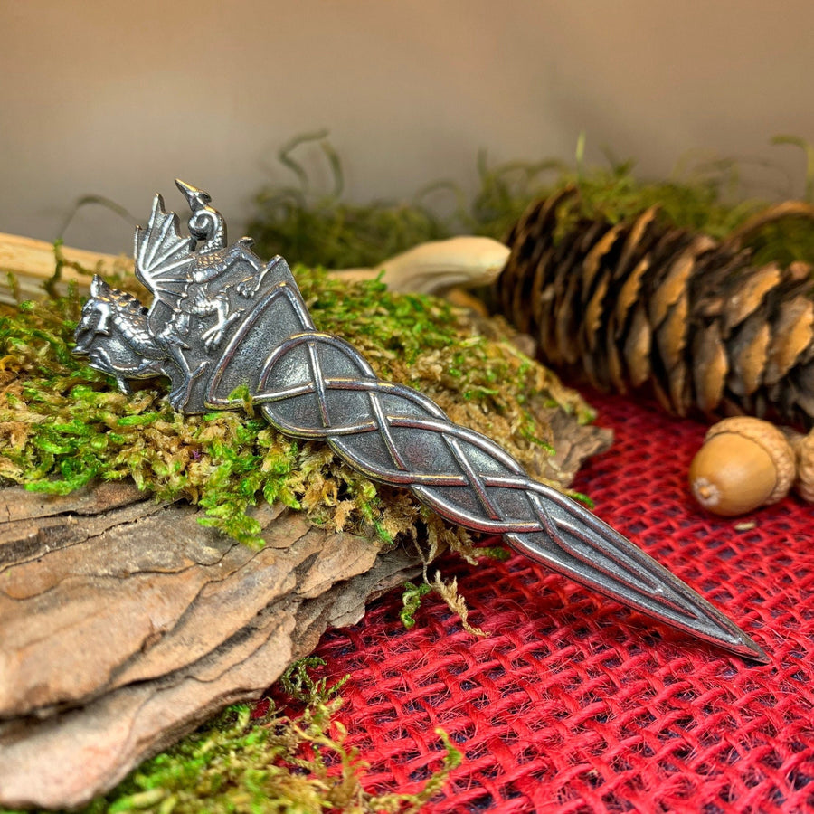 Welsh Dragon Kilt Pin, Celtic Jewelry, Wales Jewelry, Celtic Brooch, Tartan Pin, Sword Pin, Groom Gift, Best Man Gift, Bagpiper Gift