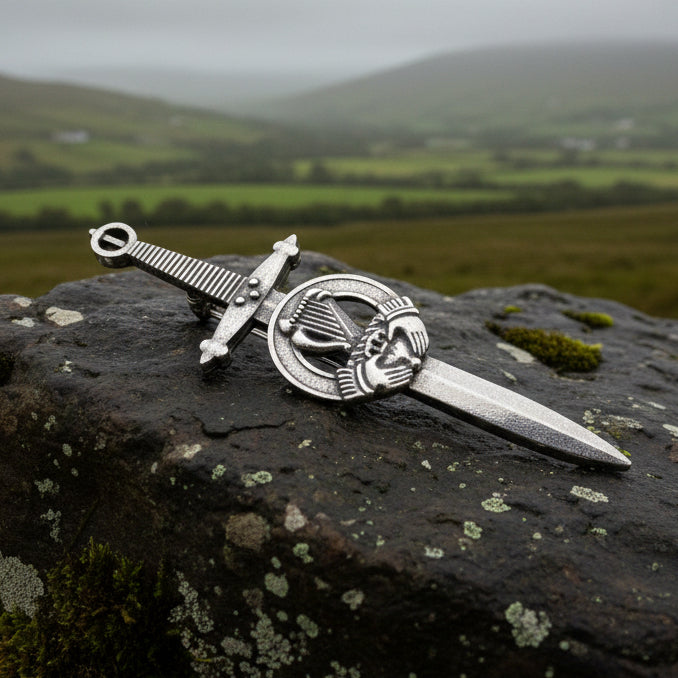 Irish Harp Kilt Pin, Irish Jewelry, Claddagh Kilt Pin, Harp Jewelry, Celtic Kilt Pin, Irish Dancer Gift, Celtic Knot Brooch, Bagpiper Gift
