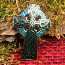 Load image into Gallery viewer, Celtic Cross Brooch, Cross Jewelry, Celtic Brooch, First Communion Gift, Enamel Jewelry, Irish Cross Jewelry, Cross Pin, Religious Jewelry
