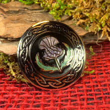 Load image into Gallery viewer, Thistle Brooch, Celtic Jewelry, Scottish Jewelry, Scotland Jewelry, Thistle Gift, Outlander Brooch, Enamel Jewelry, Celtic Pin, Wife Gift
