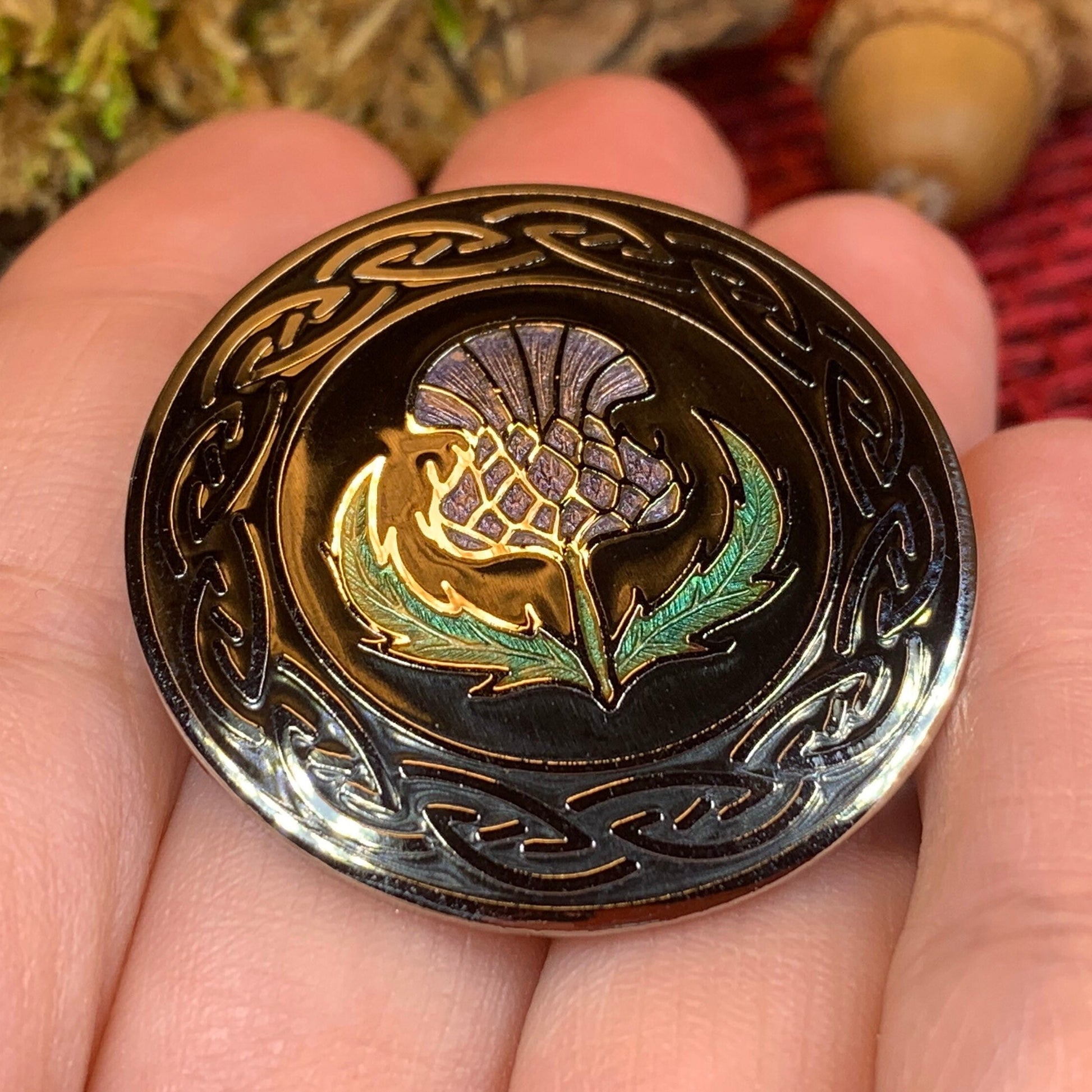 Celtic Scottish Thistle Enamel Brooch — view 6