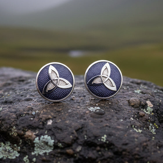 Enamel Trinity Knot Stud Earrings in pewter