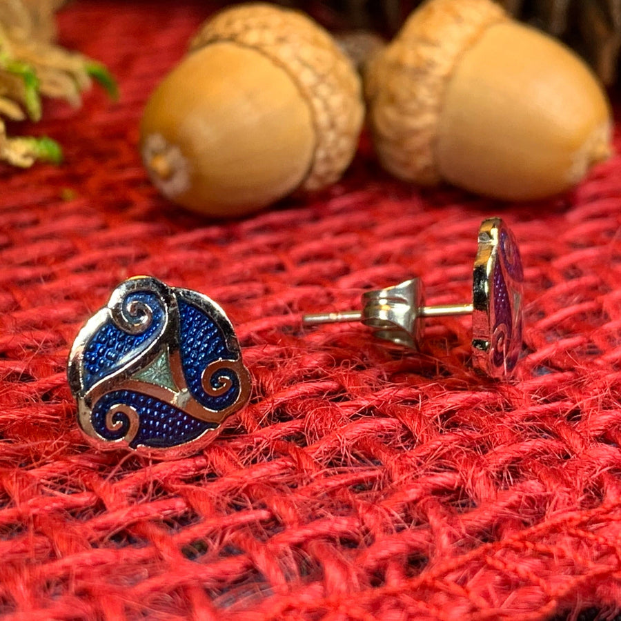 Celtic Knot Stud Earrings, Irish Jewelry, Celtic Jewelry, Triple Spiral Earrings, Irish Dancer Gift, Norse Jewelry, Scottish Post Earrings