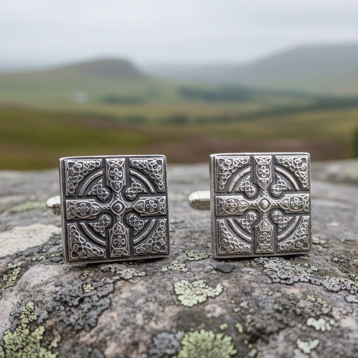 Celtic Cross Cufflinks - Handmade in Scotland in pewter