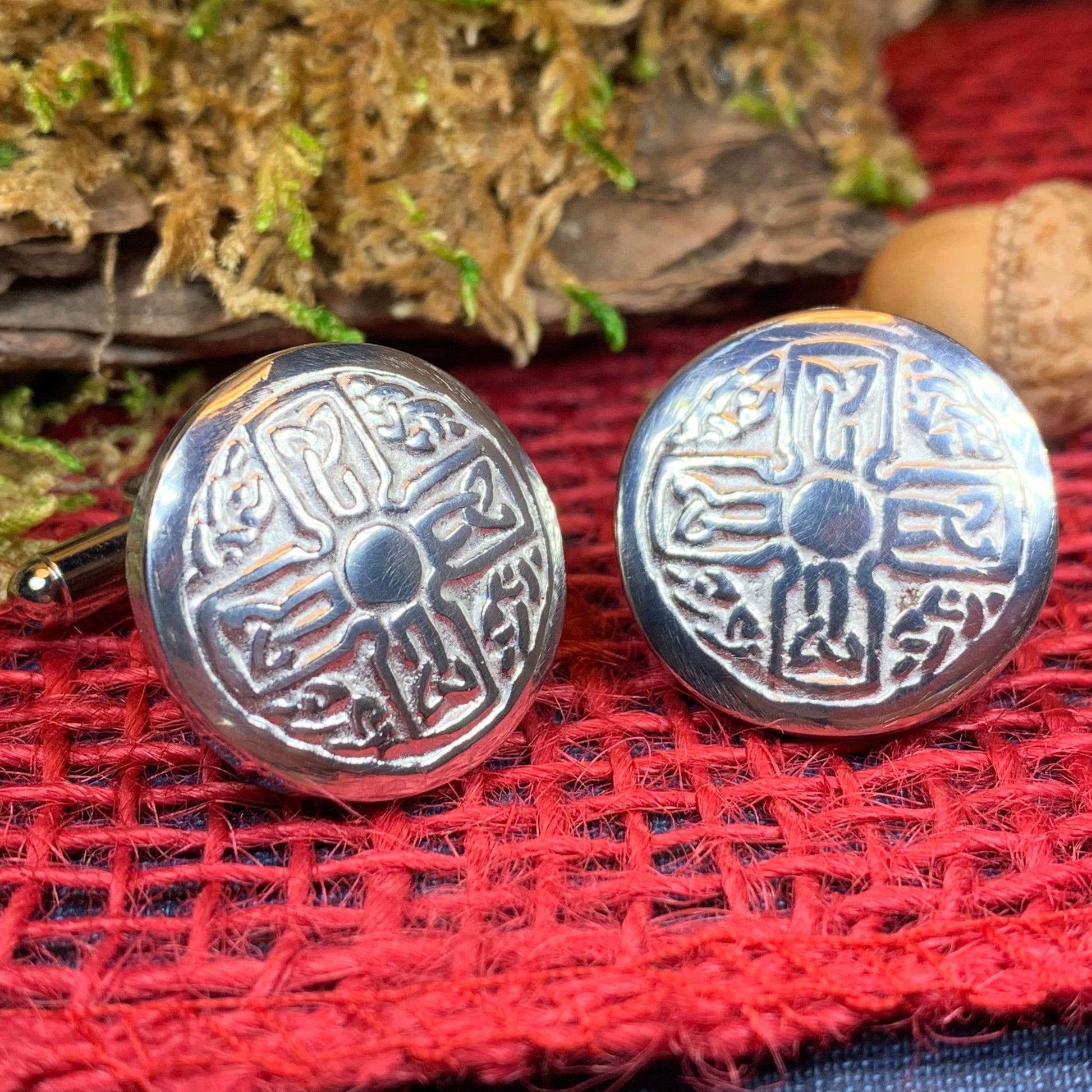 Round Celtic Cross Pewter Cufflinks - Handmade in Scotland — view 4