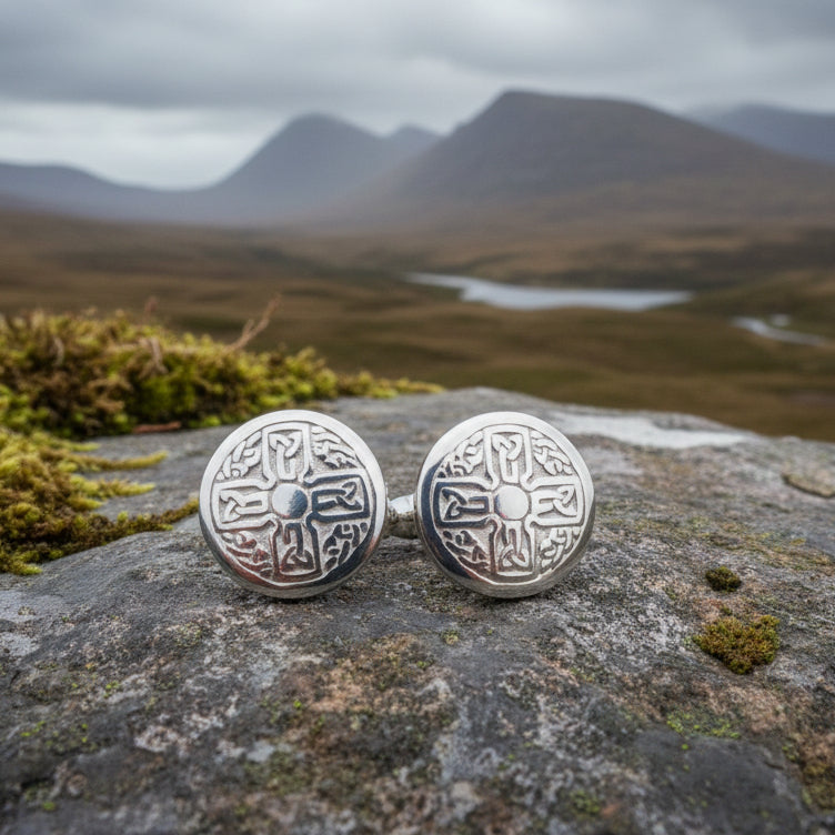 Round Celtic Cross Pewter Cufflinks - Handmade in Scotland — view 3