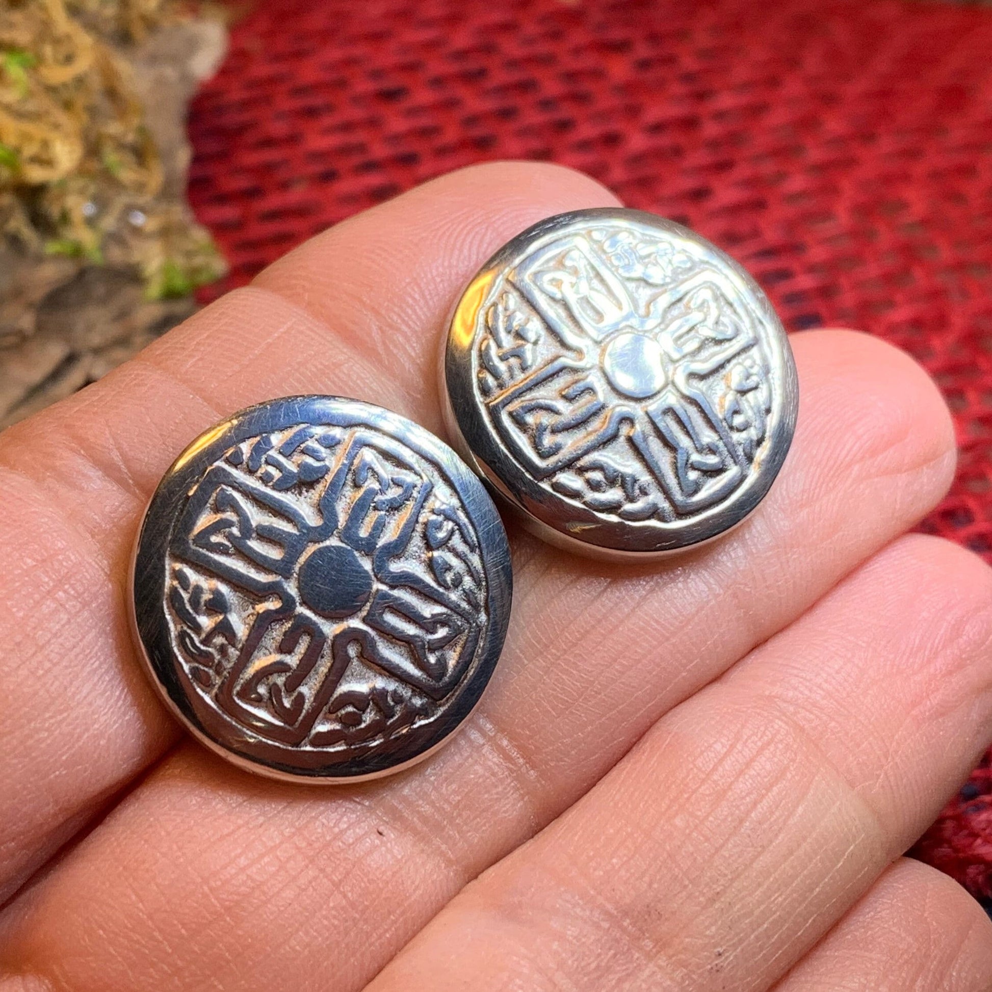 Round Celtic Cross Pewter Cufflinks - Handmade in Scotland — view 5