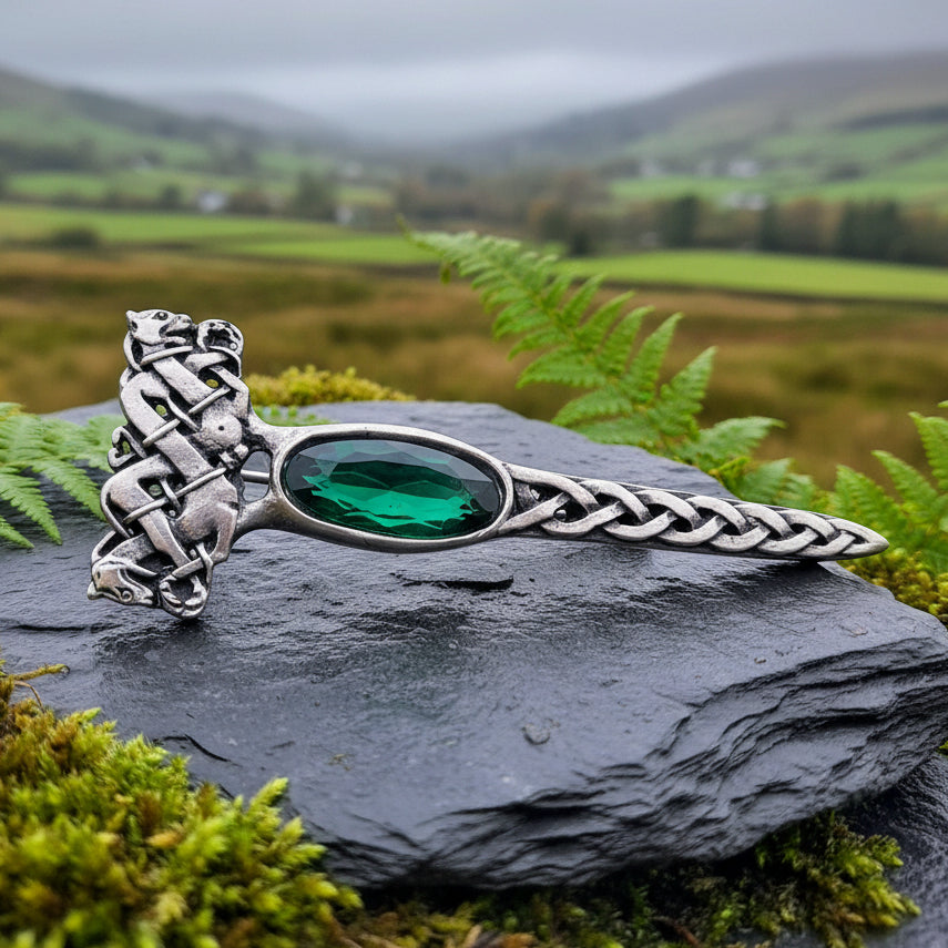 Dragon Crystal Kilt Pin in silver