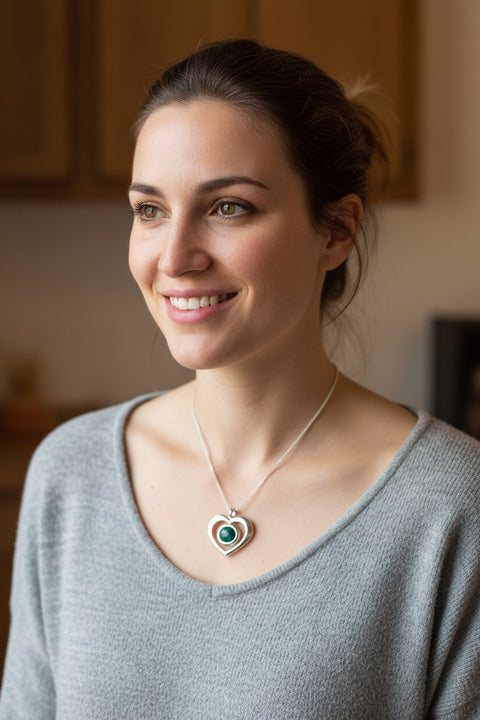 Load image into Gallery viewer, Heart Necklace, Celtic Jewelry, Scotland Jewelry, Anniversary Gift, Heather Gem, Mom Gift, Bridal Jewelry, Scotland Jewelry, Sweet 16 Gift
