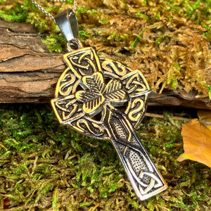 Celtic Cross Necklace, Celtic Jewelry, Irish Jewelry, Shamrock Cross Necklace, Irish Cross, Clover Jewelry, Ireland Jewelry, Confirmation