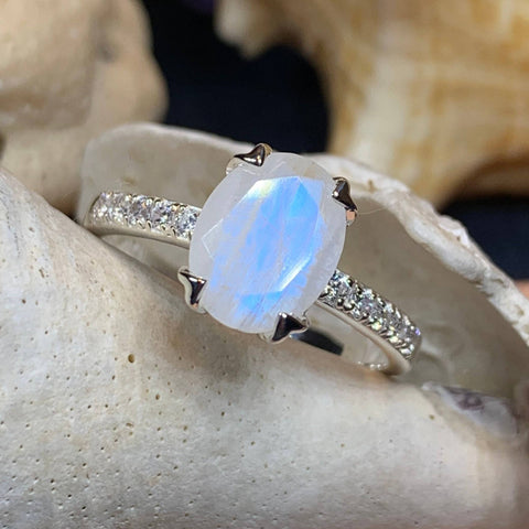 Load image into Gallery viewer, Moonstone Ring, Promise Ring, Engagement Ring, Boho Statement Ring, Anniversary Gift, Wiccan Jewelry, Cocktail Ring, Mom Gift, Wife Gift

