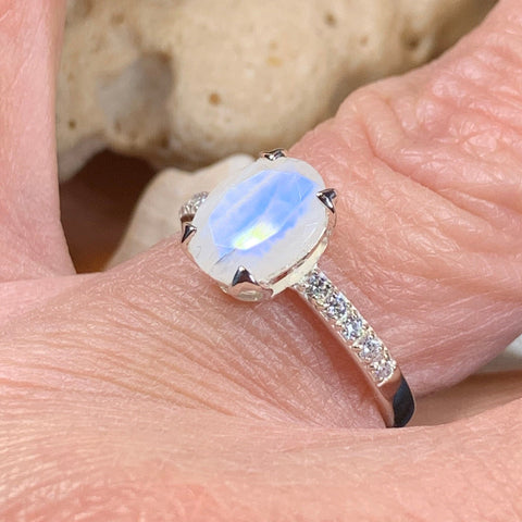 Load image into Gallery viewer, Moonstone Ring, Promise Ring, Engagement Ring, Boho Statement Ring, Anniversary Gift, Wiccan Jewelry, Cocktail Ring, Mom Gift, Wife Gift
