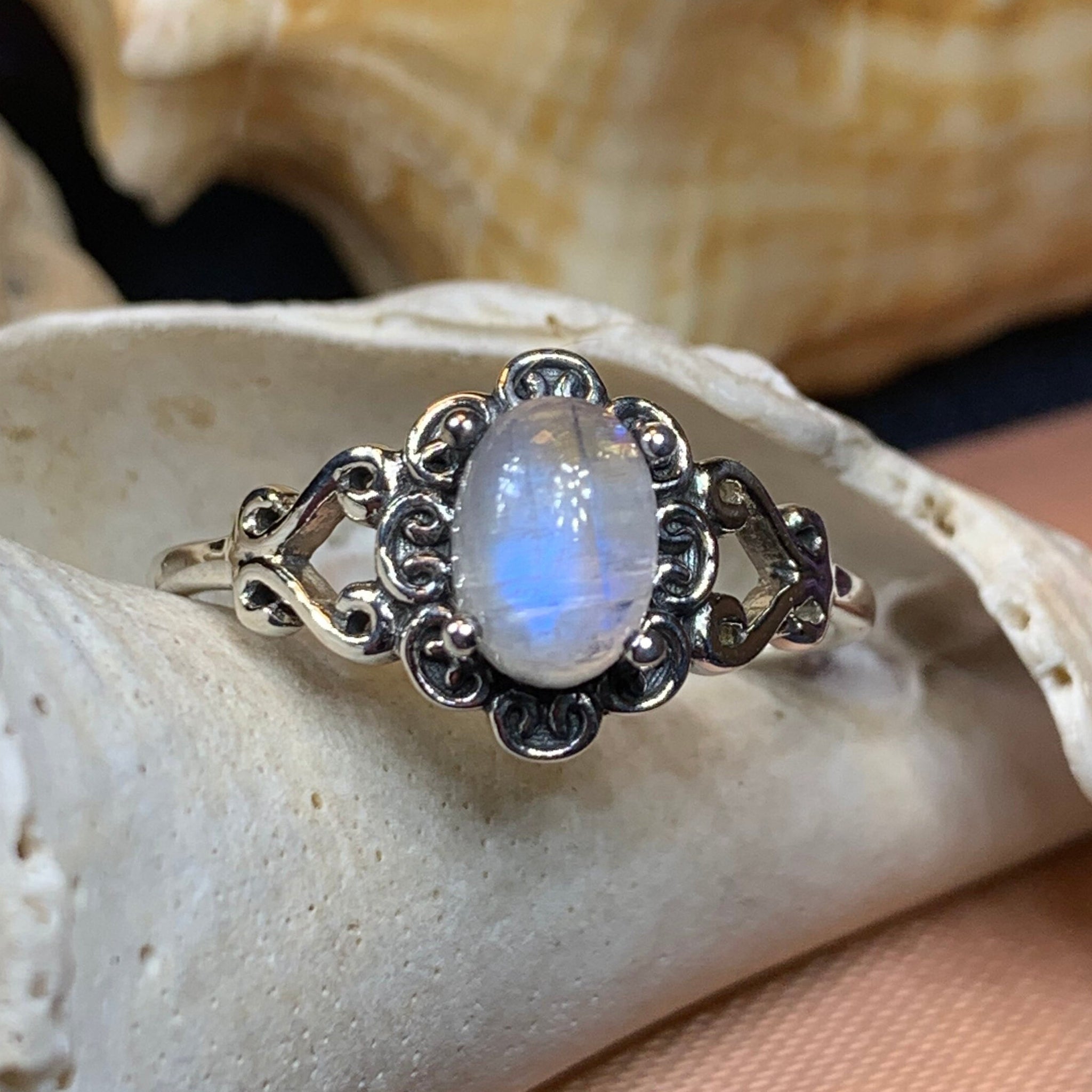 Wide Band Moonstone Ring Sterling Silver, Boho Ring AR-1253 – Its Ambra