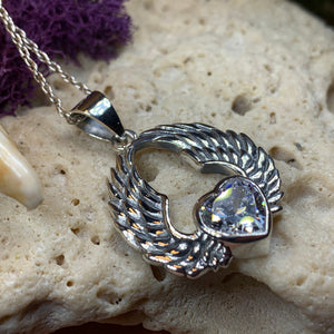 Angel Wings Necklace, Celtic Jewelry, Heart Jewelry, Spiritual Jewelry, Anniversary Gift, Wings Jewelry, Bridal Jewelry, Friendship Gift