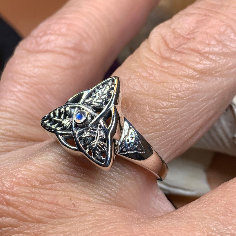 Celtic Ring, Oak Ash Thorn Ring, Trinity Knot Ring, Silver Boho Ring, Irish Ring, Moonstone Ring, Anniversary Gift, Celtic Knot Wiccan Ring