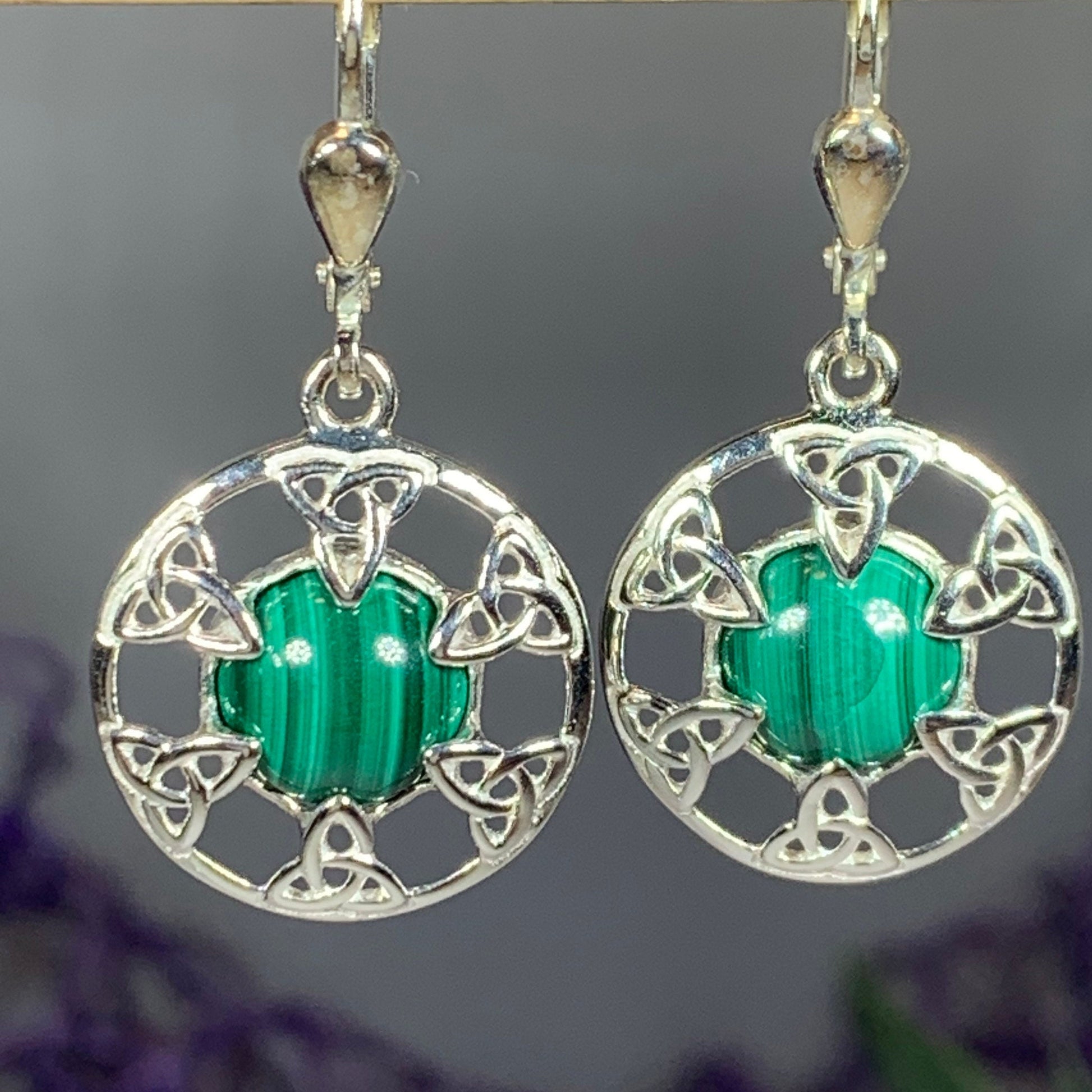 Malachite Trinity Knot Earrings - Made in Ireland — view 5