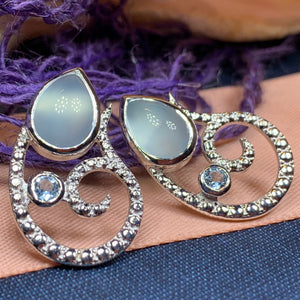 Celtic Earrings, Celtic Jewelry, Chalcedony Jewelry, Norse Jewelry, Paisley Jewelry, Scotland Jewelry, Boho Gift for Her, Anniversary Gift