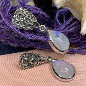 Celtic Earrings, Celtic Jewelry, Moonstone Drop Earrings, Norse Jewelry, Irish Jewelry, Scotland Jewelry, Mom Gift, Anniversary Gift