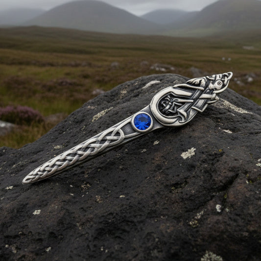 Celtic Dog Kilt Pin, Scottish Jewelry, Irish Kilt Pin, Tartan Pin, Cape Pin, Bagpiper Gift, Scotland Pin, Celtic Shawl Pin, Viking Jewelry
