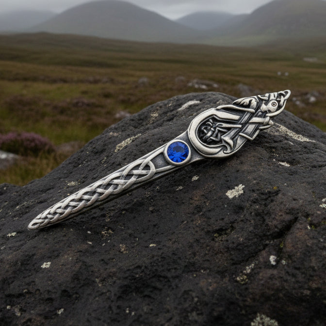 Celtic Dog Kilt Pin, Scottish Jewelry, Irish Kilt Pin, Tartan Pin, Cape Pin, Bagpiper Gift, Scotland Pin, Celtic Shawl Pin, Viking Jewelry