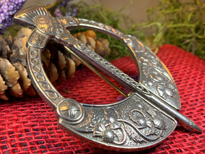 Thistle Penannular Brooch, Large Celtic Pin, Scottish Pin, Norse Jewelry, Wiccan Jewelry, Anniversary Gift, Kilt Pin, Pewter Tartan Pin