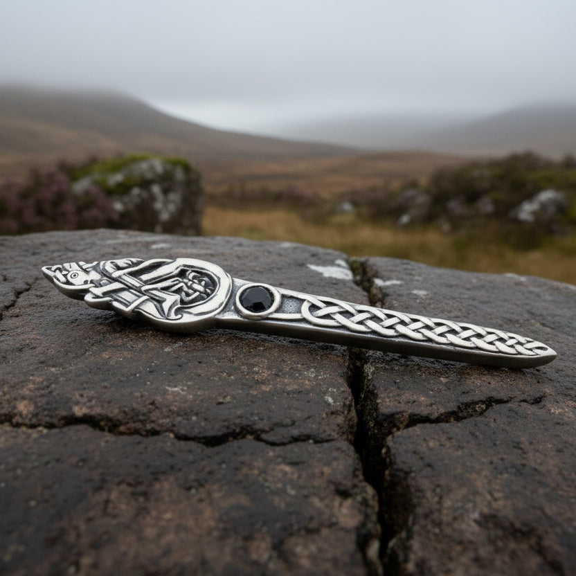 Celtic Dog Kilt Pin, Scottish Jewelry, Irish Kilt Pin, Tartan Pin, Cape Pin, Bagpiper Gift, Scotland Pin, Celtic Shawl Pin, Viking Jewelry