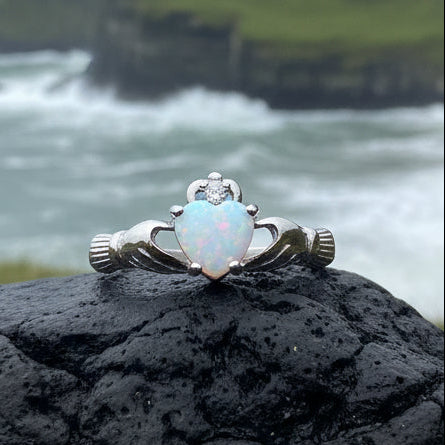 Claddagh Ring, Celtic Jewelry, Irish Jewelry, Opal Jewelry, Irish Ring, Heart Jewelry, Anniversary Gift, Bridal Jewelry