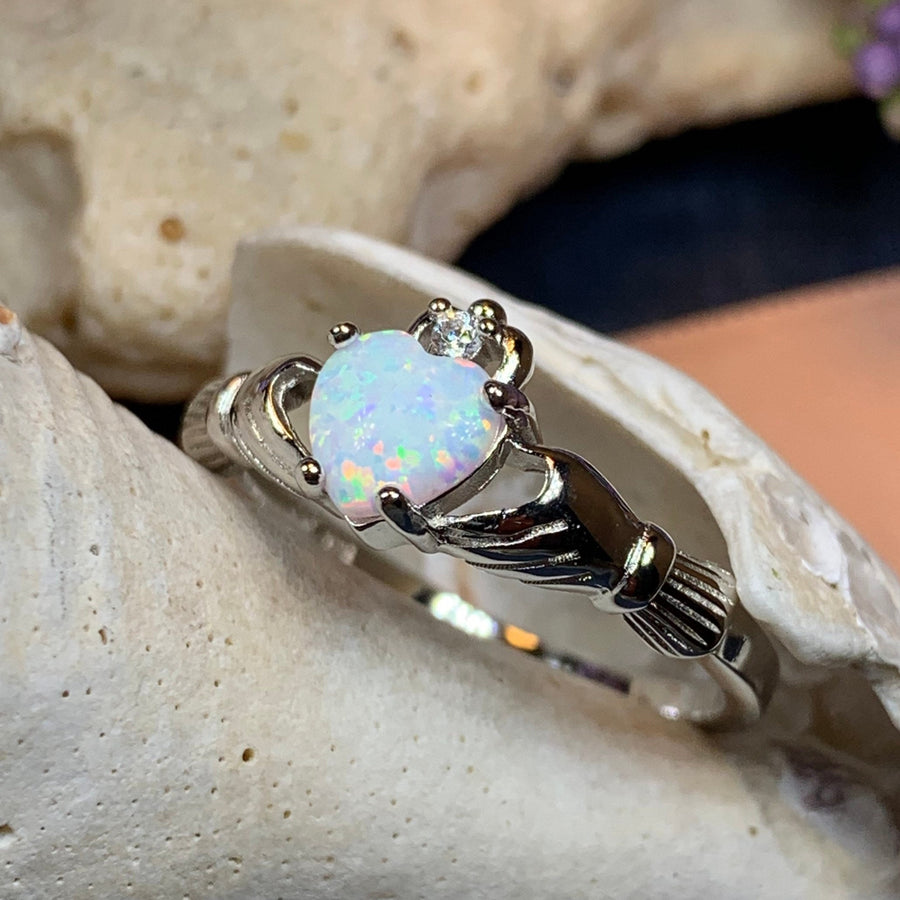Claddagh Ring, Celtic Jewelry, Irish Jewelry, Opal Jewelry, Irish Ring, Heart Jewelry, Anniversary Gift, Bridal Jewelry