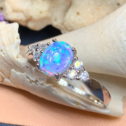 Load image into Gallery viewer, Opal Celtic Ring, Celtic Ring, Opal Engagement Ring, Blue Opal Ring, Anniversary Gift, Cocktail Ring, Birthstone Ring, Wife Gift, Mom Gift
