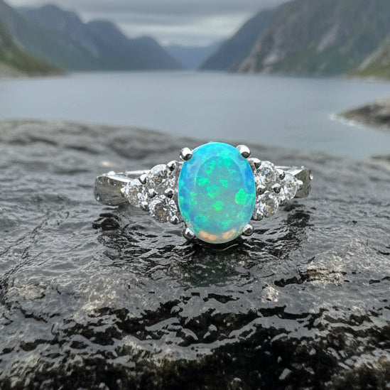 Opal Celtic Ring, Celtic Ring, Opal Engagement Ring, Blue Opal Ring, Anniversary Gift, Cocktail Ring, Birthstone Ring, Wife Gift, Mom Gift