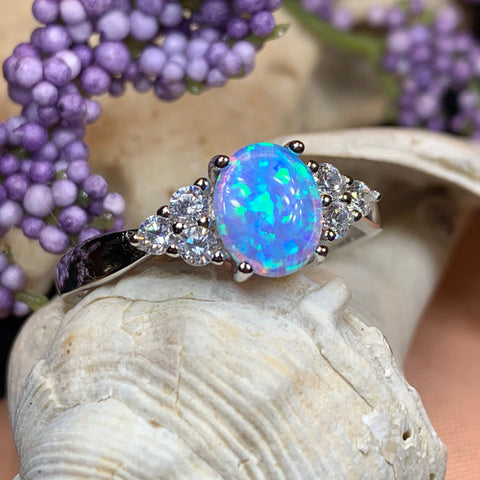 Load image into Gallery viewer, Opal Celtic Ring, Celtic Ring, Opal Engagement Ring, Blue Opal Ring, Anniversary Gift, Cocktail Ring, Birthstone Ring, Wife Gift, Mom Gift
