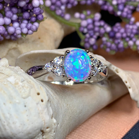 Load image into Gallery viewer, Opal Celtic Ring, Celtic Ring, Opal Engagement Ring, Blue Opal Ring, Anniversary Gift, Cocktail Ring, Birthstone Ring, Wife Gift, Mom Gift
