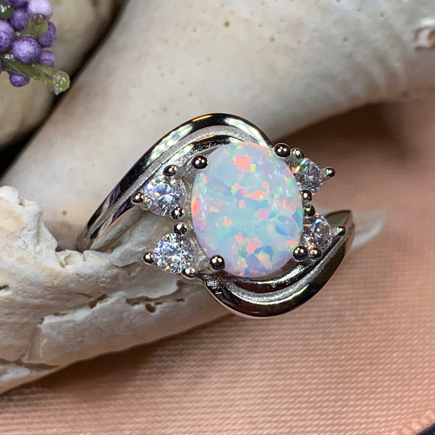 Seafoam Opal Celtic Ring — view 10